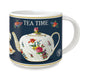 Cavallini & Co. Tea Time Ceramic Mug with floral teapot design and 'TEA TIME' text on a navy background
