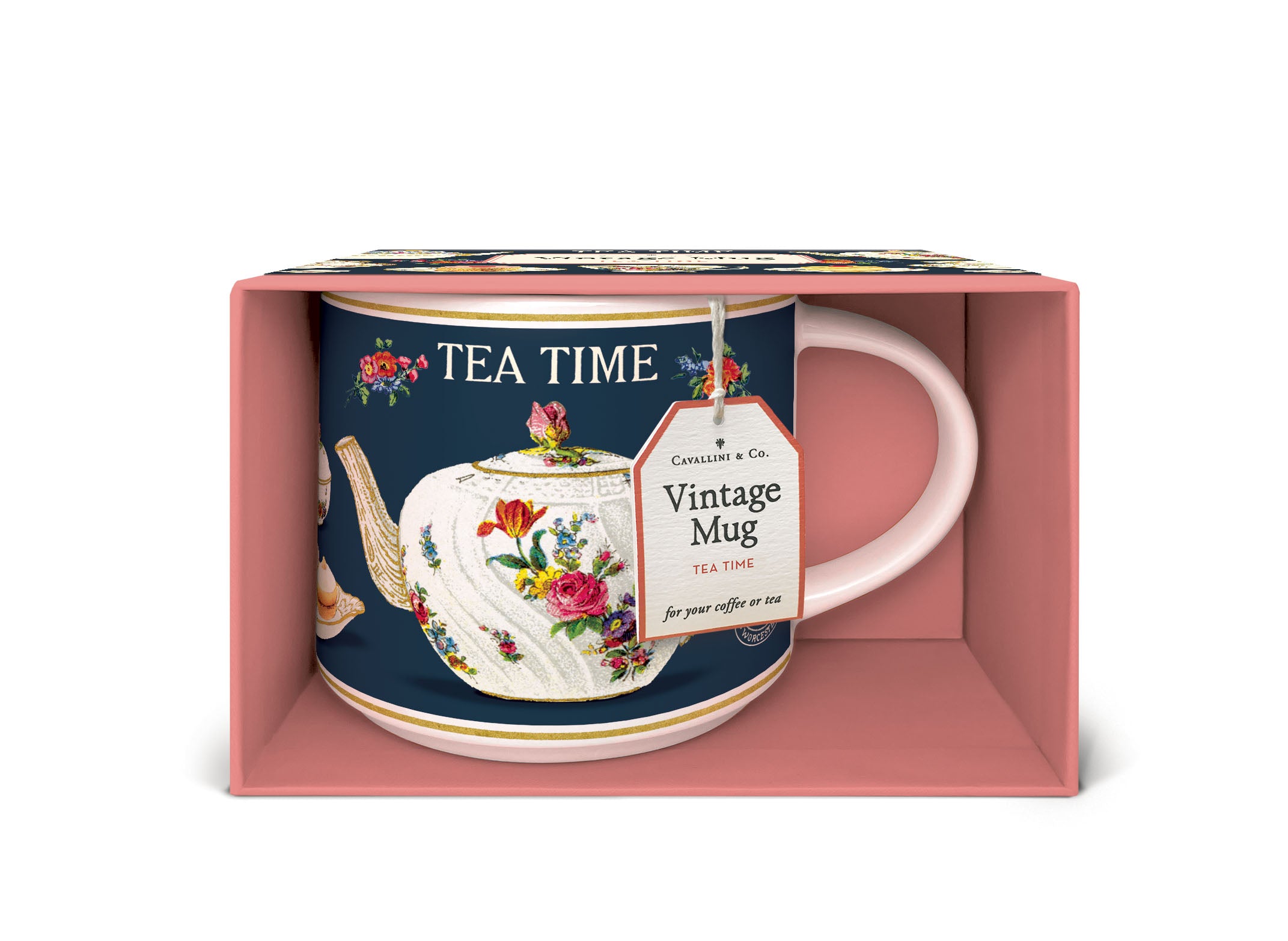 Cavallini & Co. Tea Time Ceramic Mug with floral design in a box