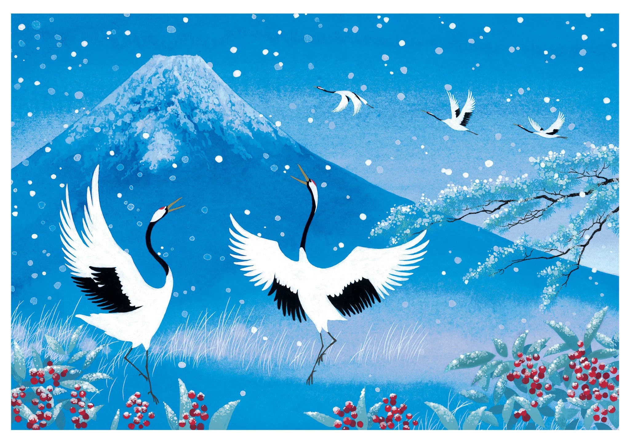 Masayoshi Mizuho: Snowy Blue Mt. Fuji Holiday Cards showing single card design