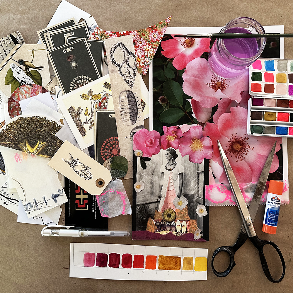 Altered Postcards Class Sample materials