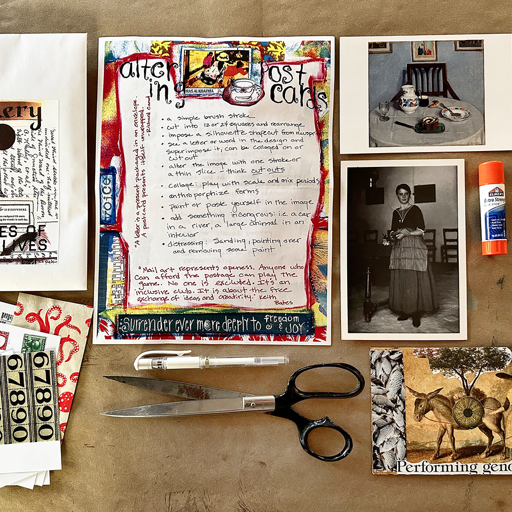 Altered Postcards Class Sample materials and handouts