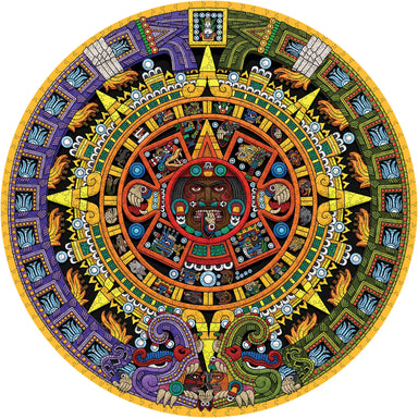 Michael Angulo: Aztec Sun Stone 1000-Piece Circular Jigsaw Puzzle finished puzzle
