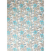 Wild rose and leaf patterned paper with turquoise and dark blue on a white background with gold accents- full sheet