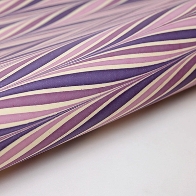 Handmade Indian Cotton Paper- Marbled Candy Stripes in various shades of purple - detail
