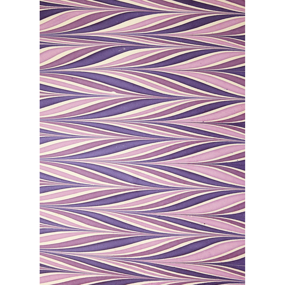 Handmade Indian Cotton Paper- Marbled Candy Stripes in various shades of purple - full sheet