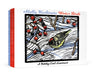 Boxed card assortment titled 'Molly Hashimoto Winter Birds: A Holiday Card Assortment,' showing illustrated winter bird artwork on the front with red berries, a bird in profile, and blue-and-red side panels.