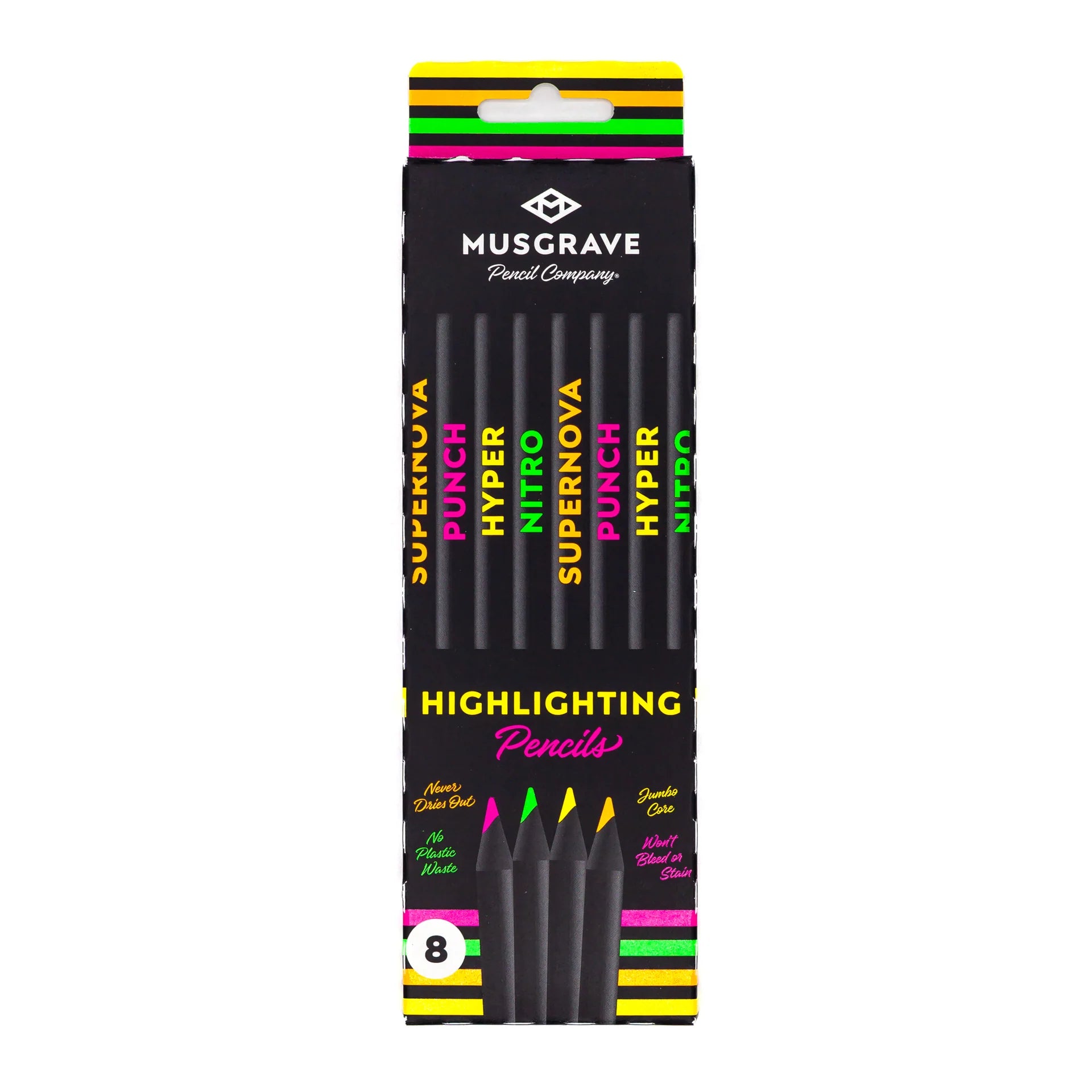 Pack of Musgrave highlighting pencils with colorful accents on a white background