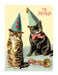 Cavallini & Co. Cats Mini Notebook Set- cover of notebook with two cats wearing party hats with 'The Meows' text on a light yellow background.