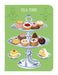 Cavallini & Co. Tea Time Mini Notebook Set- example cover with a design of a tea time stand with pastries on a green background