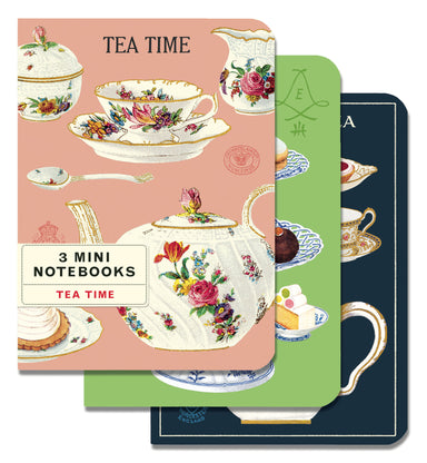 Cavallini & Co. Tea Time Mini Notebook Set- Set of three mini notebooks with tea-themed designs on a white background