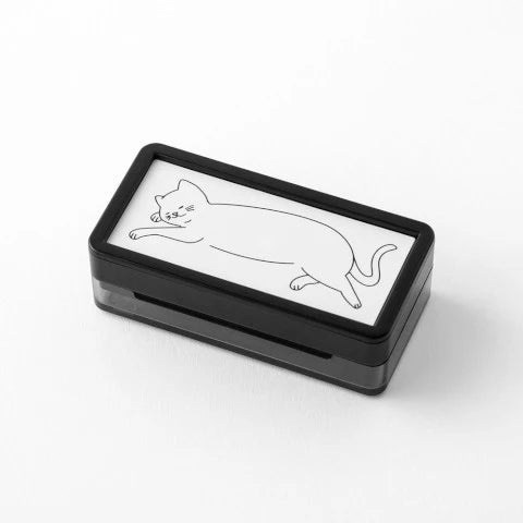 Midori Stamp Pad- Half Size Cat Stamp- Rectangular ink stamp with cat design on a white background 