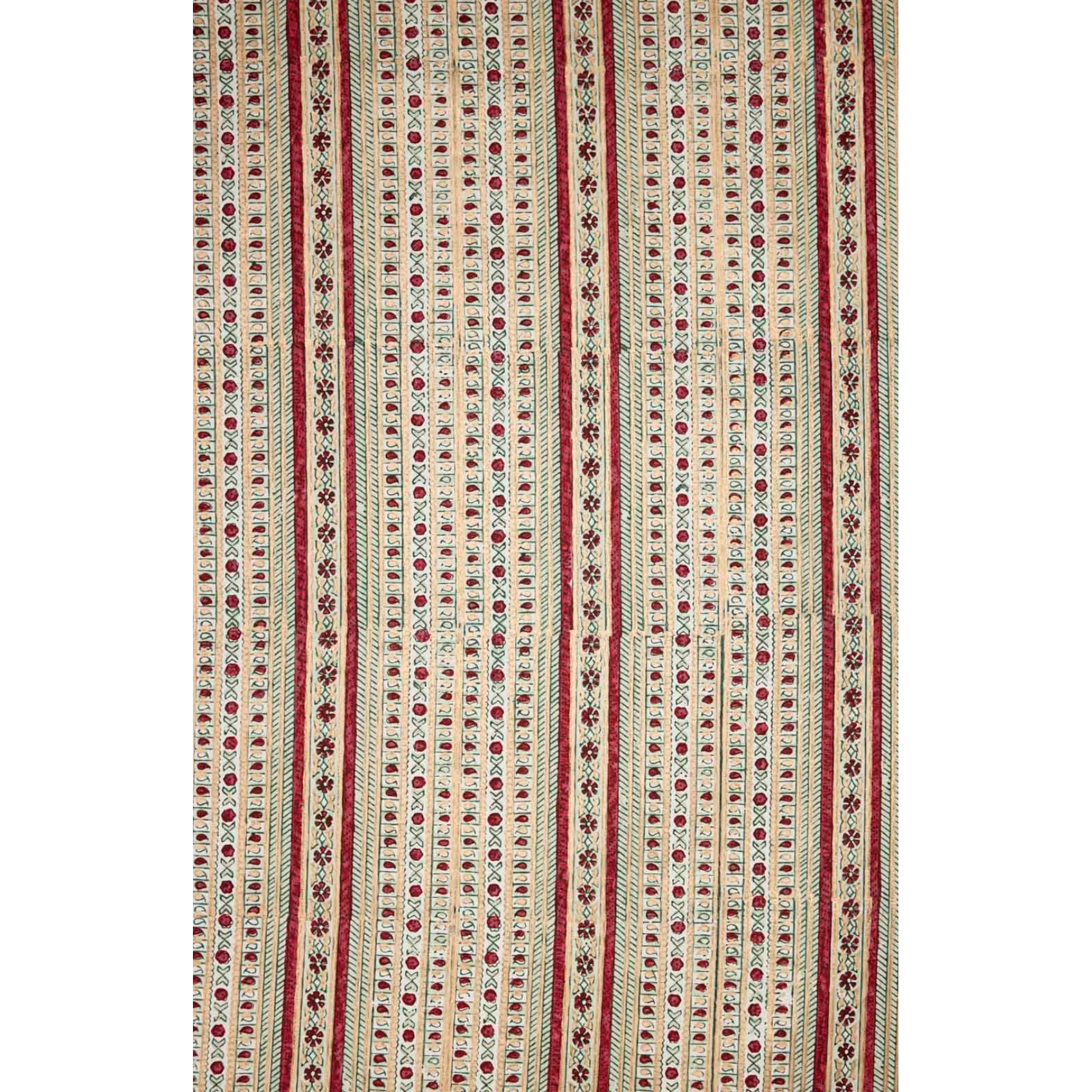 Striped paper with red, green and gold patterns