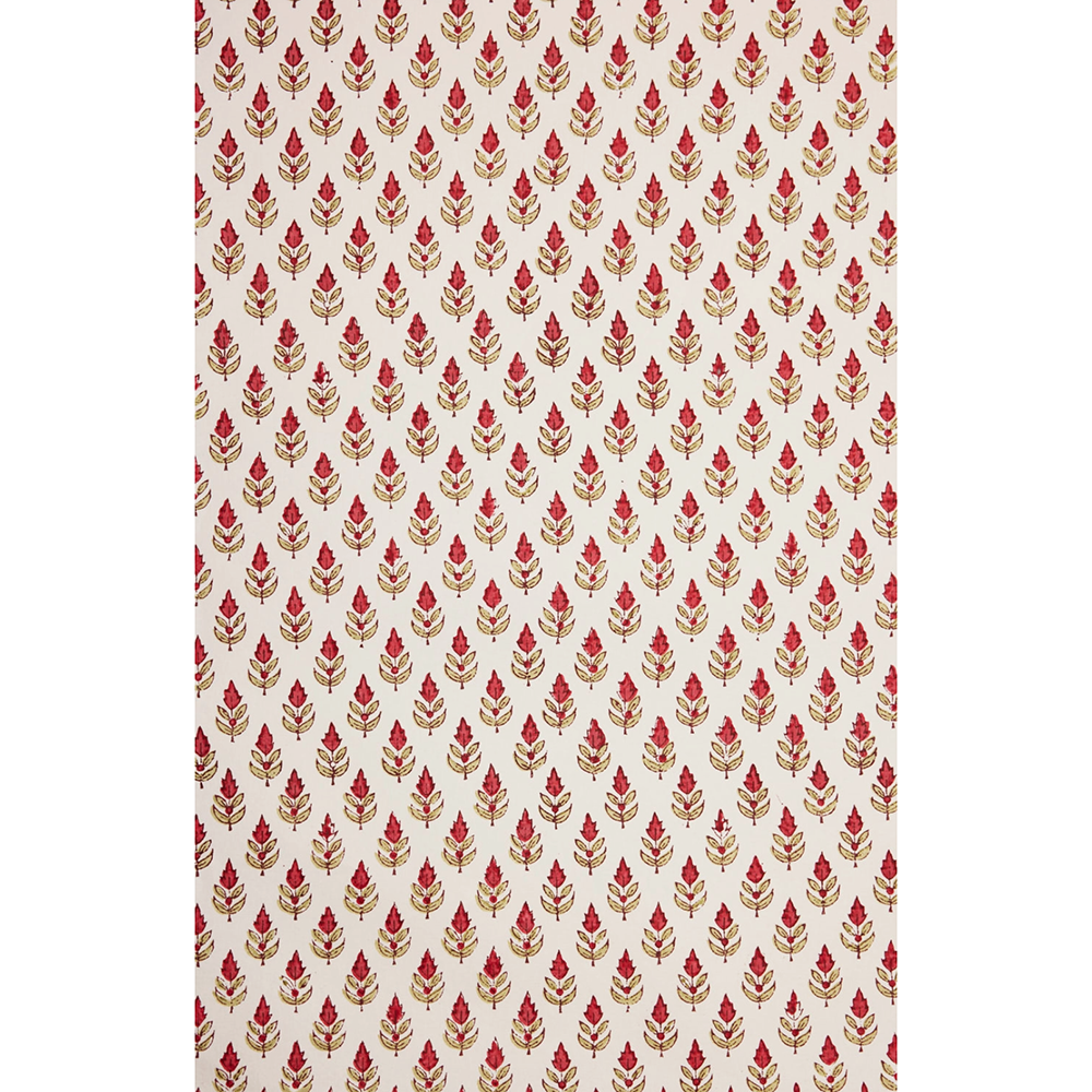 Paper with red and green floral and leaf repeat pattern on a white background- full sheet