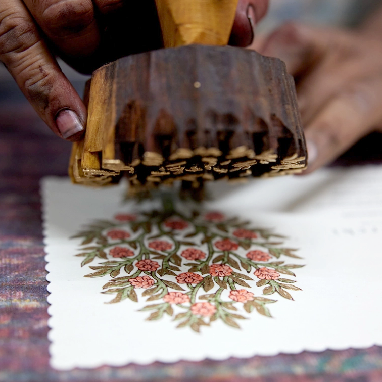 Hand Block Printed Single Card- Flowering Tree