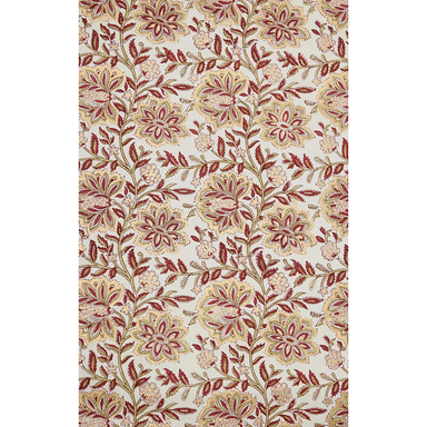 Floral patterned paper with red, gold and green design on a white background