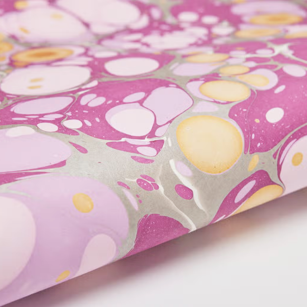 Handmade Indian Cotton Paper with circular patterns in shades of purple Stone- Orchid- detail