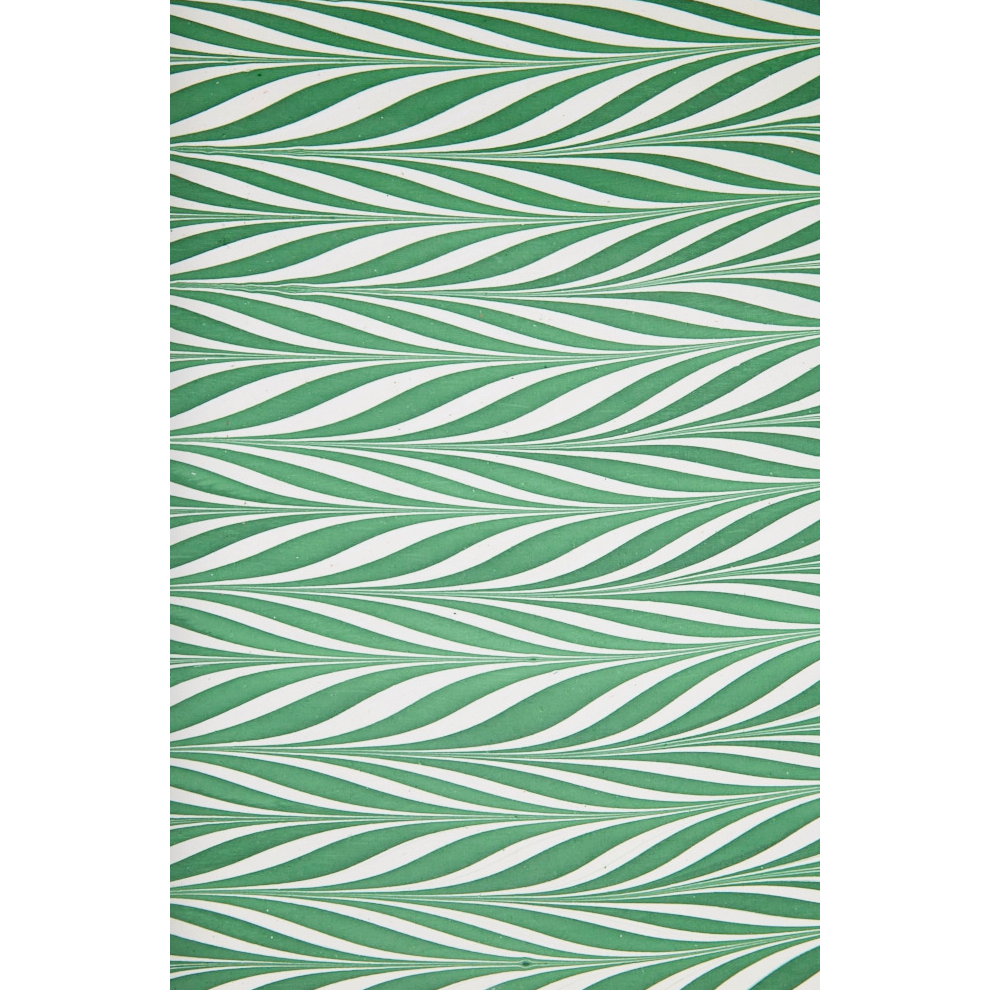 Handmade Indian Cotton Paper- Marbled Candy Stripes green on white full sheet