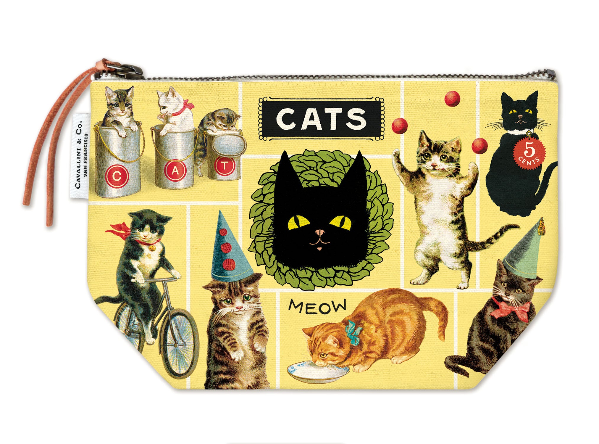 Cavallini & Co. Cats Vintage Pouch with a selection of vintage inspired feline images.