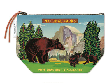 Cavallini & Co. National Parks Bear Vintage Pouch- Pouch with bear and cubs design featuring national parks text