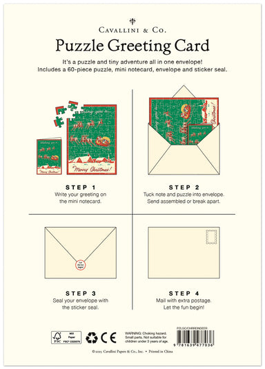 Cavallini & Co. puzzle greeting card packaging with step-by-step instructions.