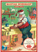 Puzzle greeting card featuring Santa Claus in a workshop with tools and toys.
