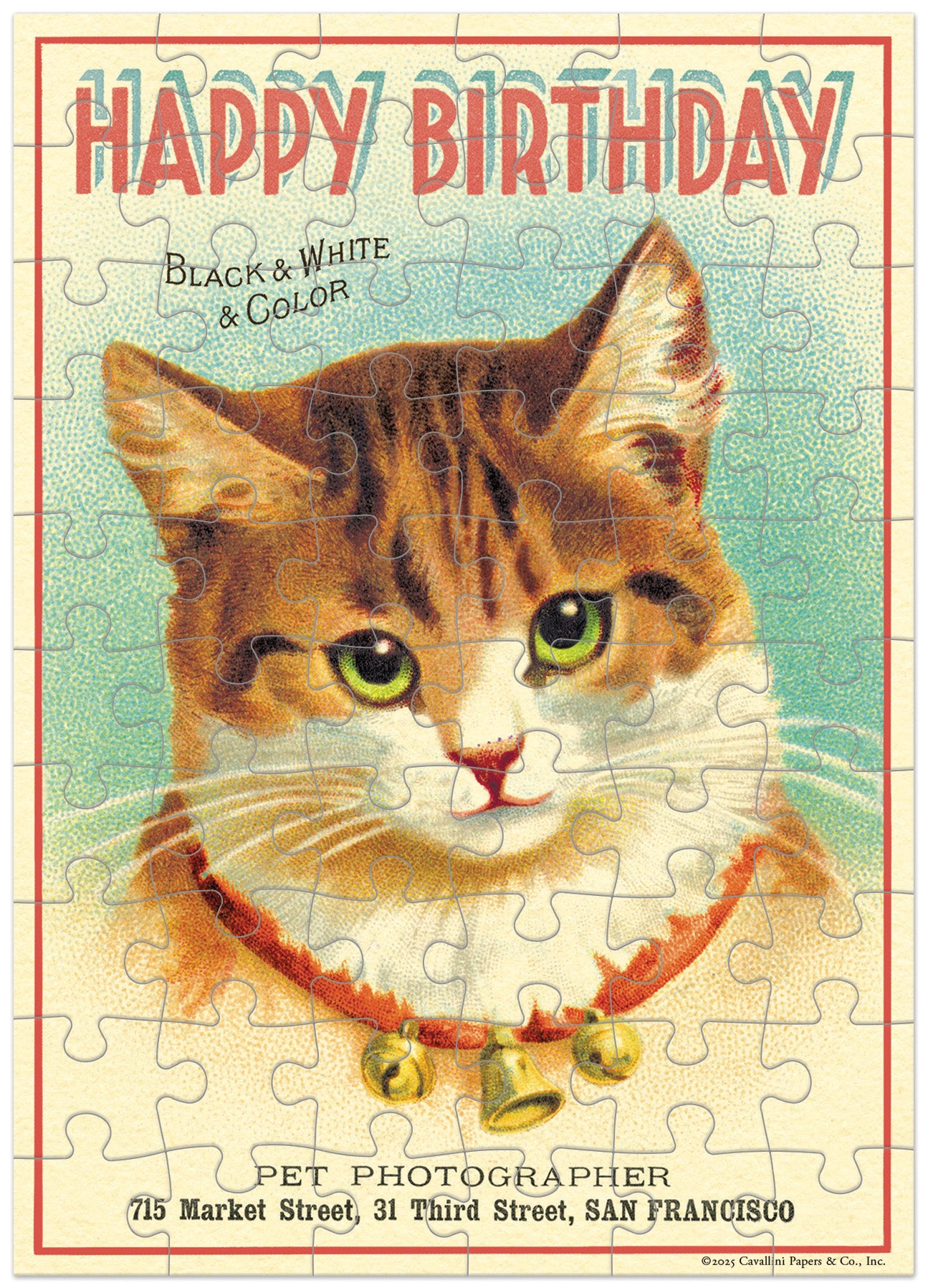 Cavallini & Co. Happy Birthday Cat Puzzle Greeting Card- Vintage-style miniature puzzle birthday card with a cat illustration and 'Happy Birthday' text.