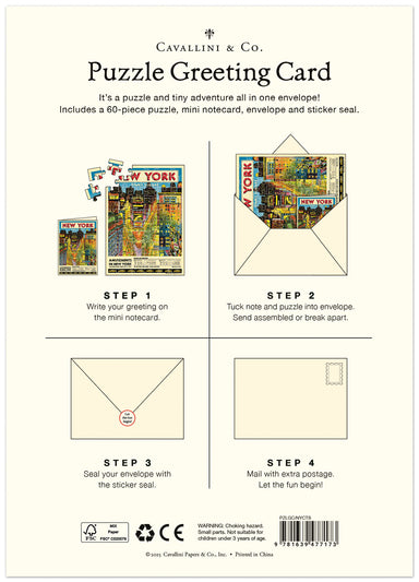 Cavallini & Co. Puzzle Greeting Card packaging with instructions and product images.