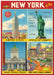 Greeting Card Puzzle with images of New York landmarks including the Empire State Building, Statue of Liberty, Grand Central Station, and New York Public Library.