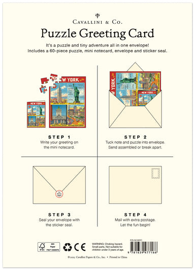 Cavallini & Co. Puzzle Greeting Card packaging with instructions on how to use the product.