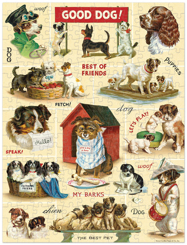 Cavallini & Co. Vintage Dogs 240 Piece Mini Puzzle- image showing finished puzzle.