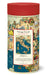  Image of back of packaging- a cylindrical puzzle box with vintage map design and red lid