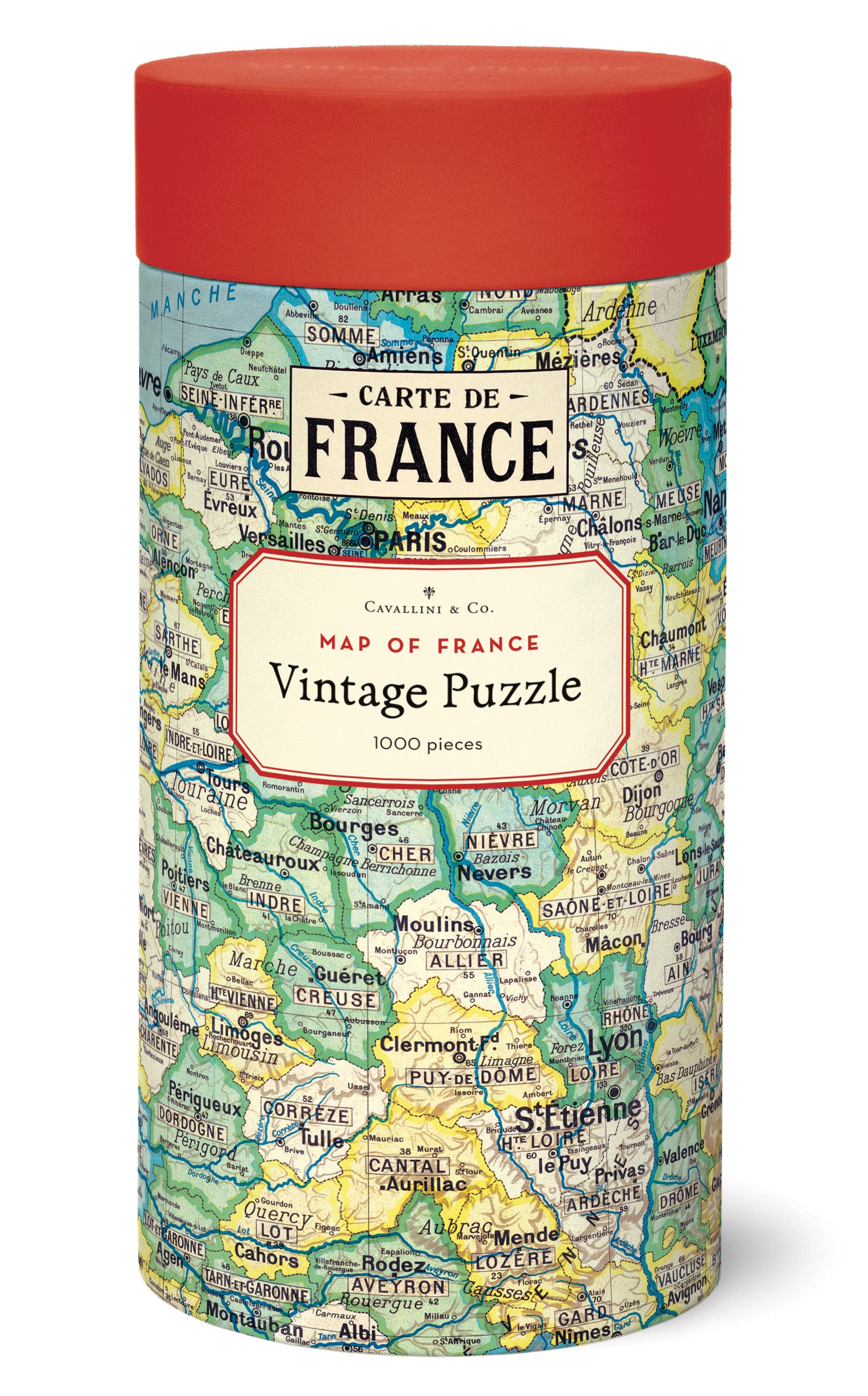 Cavallini & Co. Map of France 1000 Piece Puzzle- image of packaging showing map of France on the front