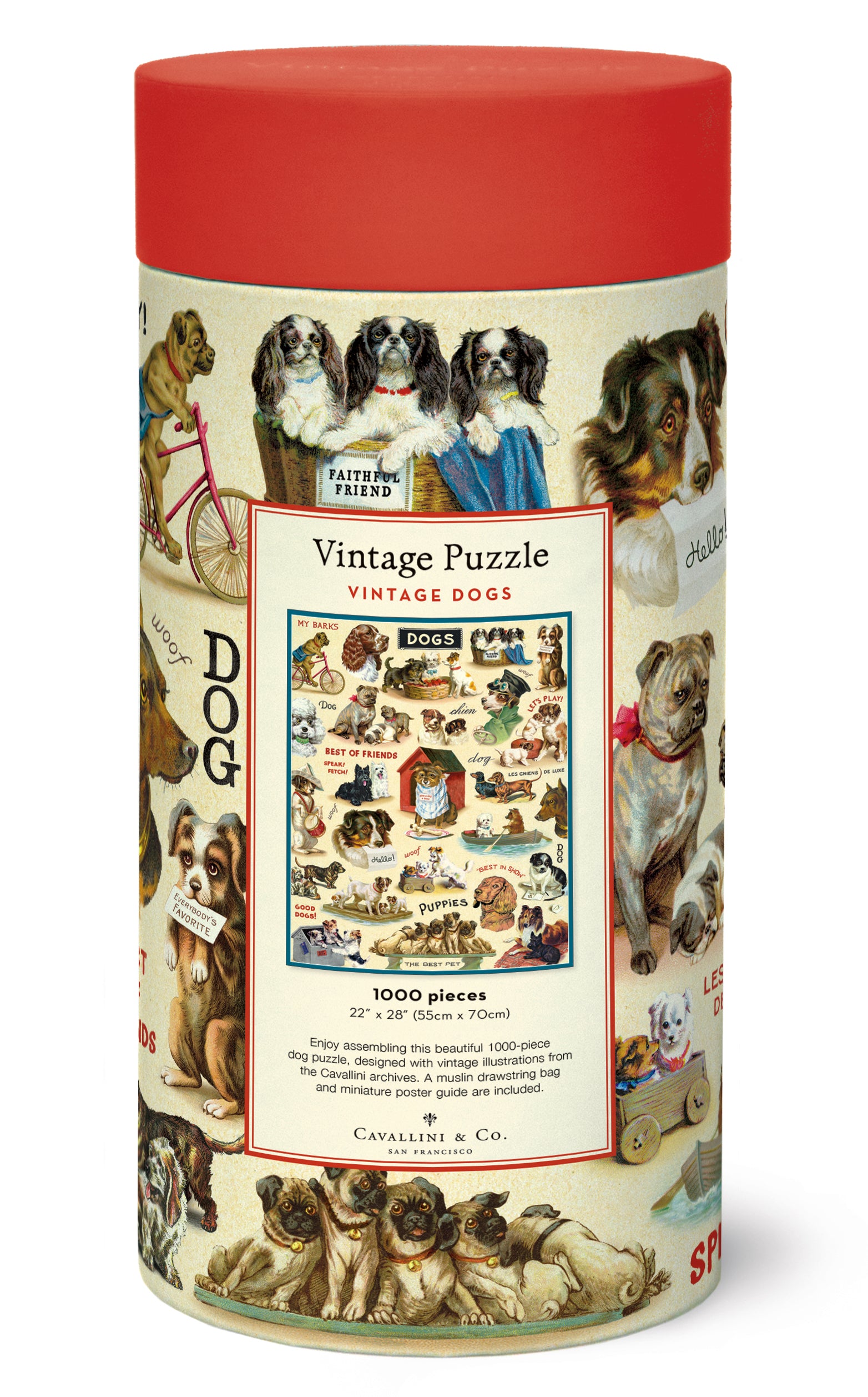 Cavallini & Co. Vintage Dogs Collage 1000 Piece Puzzle back of package image