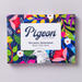 Pigeon letter writing set with colorful floral design on a gray background