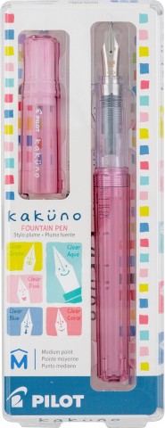 Pilot Kakuno Fountain Pen- New Style with Transparent Body and Cap- pink pen with medium nib