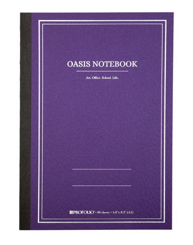 ProFolio Oasis Notebook- new Purple color.  Image shows a notebook with 'Oasis Notebook' branding on a white background