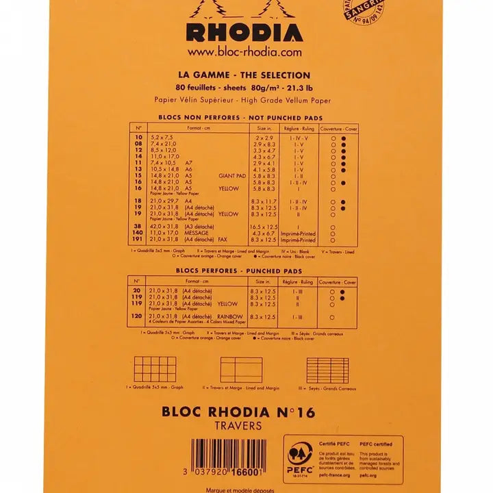 Rhodia Classic Notepad-  Lined- 5.75 x 8.25 inches
