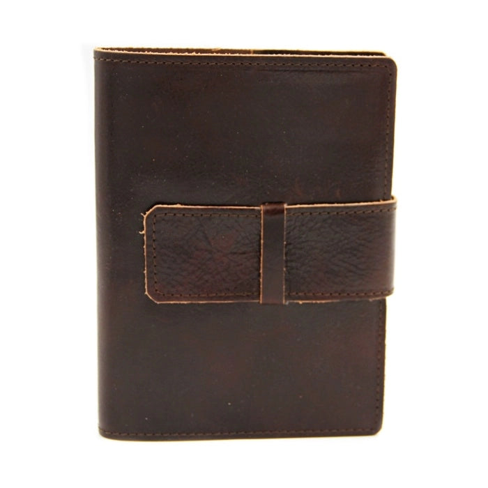 Italian Leather Refillable Journal- 5x7 Inches- Dark Brown leather wallet on a white background