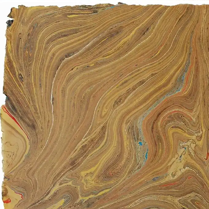 Handmade Marbled Paper- Tan with Gold, Red, Blue with deckled edge