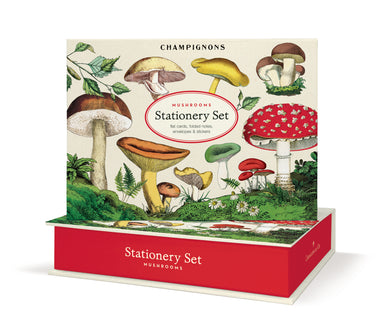 Cavallini & Co. Mushrooms Stationery Set- Stationery set packaging with mushroom illustrations on a white background