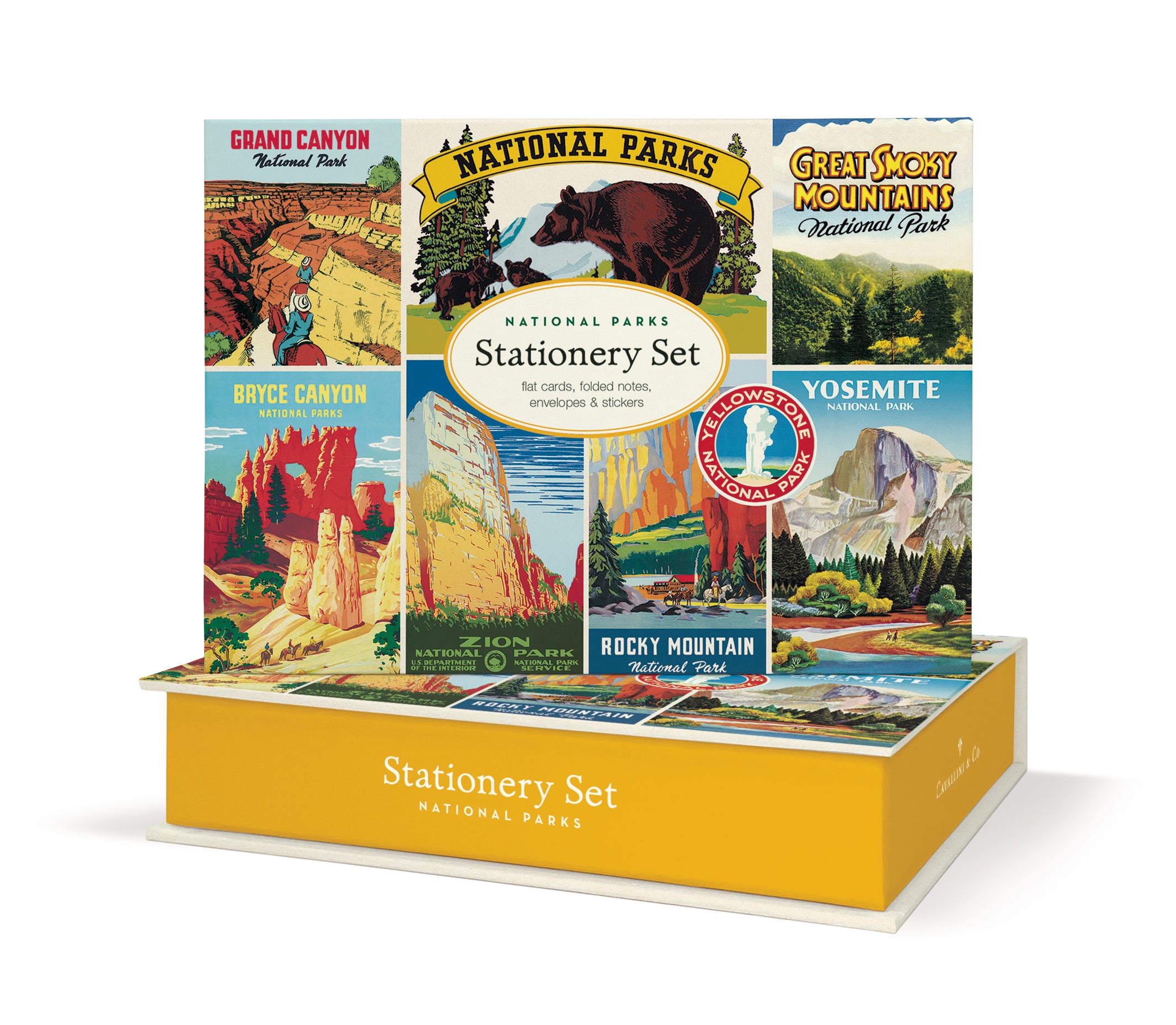 Cavallini & Co. National Parks Stationery Set-National Parks stationery set packaging with illustrations of various national parks.