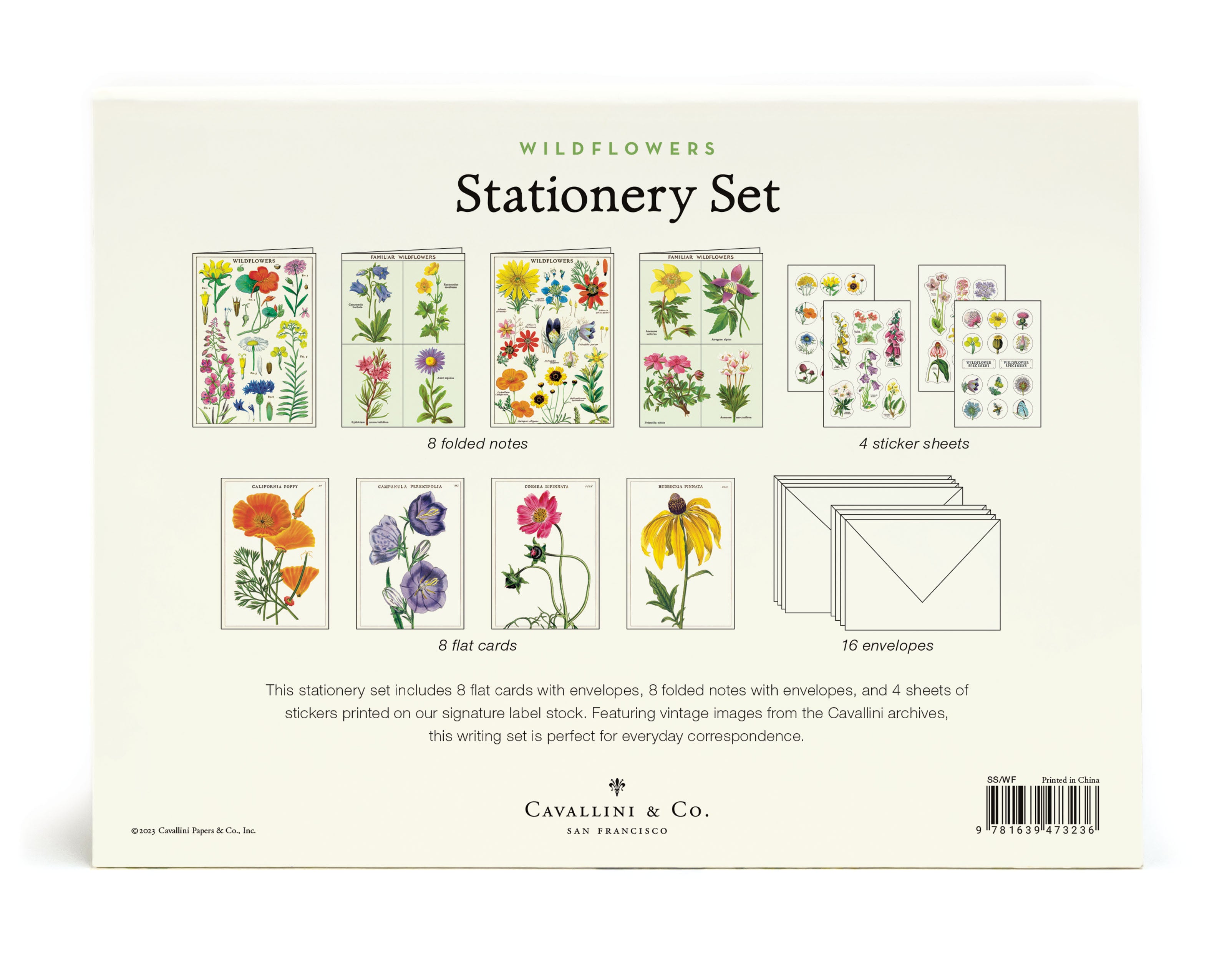 image of back cover of Cavallini & Co. Wildflowers Stationery Set