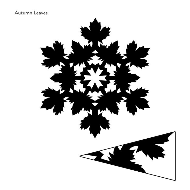 "Autumn Leaves" snowflake pattern- open and folded triangle