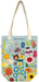 Tote bag with floral design and 'BOTANICA' branding on a light blue background