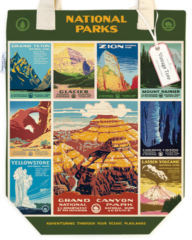 Cavallini & Co. National Park Posters Cotton Tote Bag- close of printing