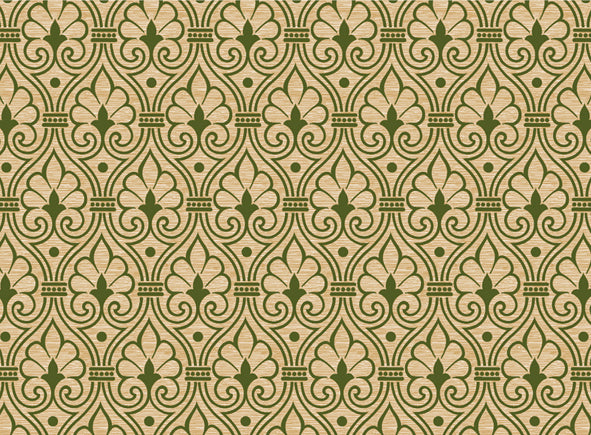 Rossi 1931 Italian Decorative Damask Flowers- Green/Gold