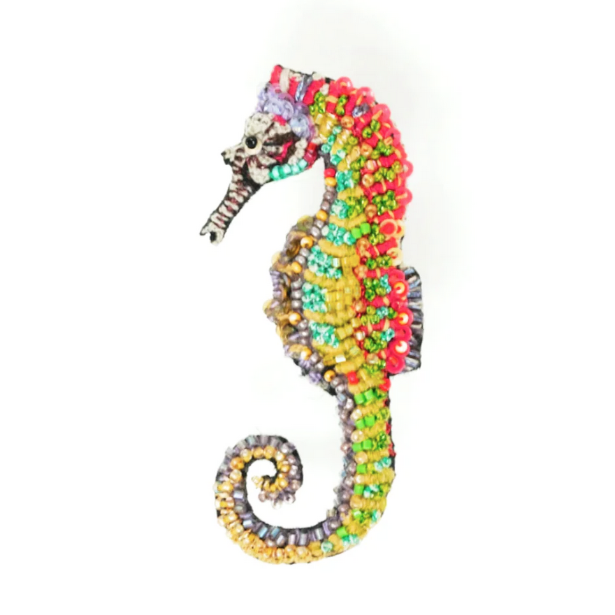 Spotted Seahorse beaded brooch pin