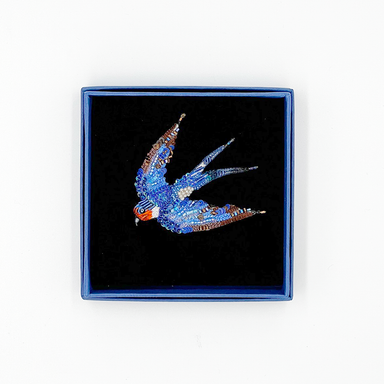 Flying Swallow Beaded Brooch Pin in box