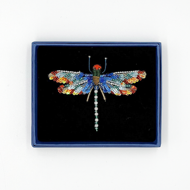 Sunrise Dragonfly Beaded Brooch Pin in box