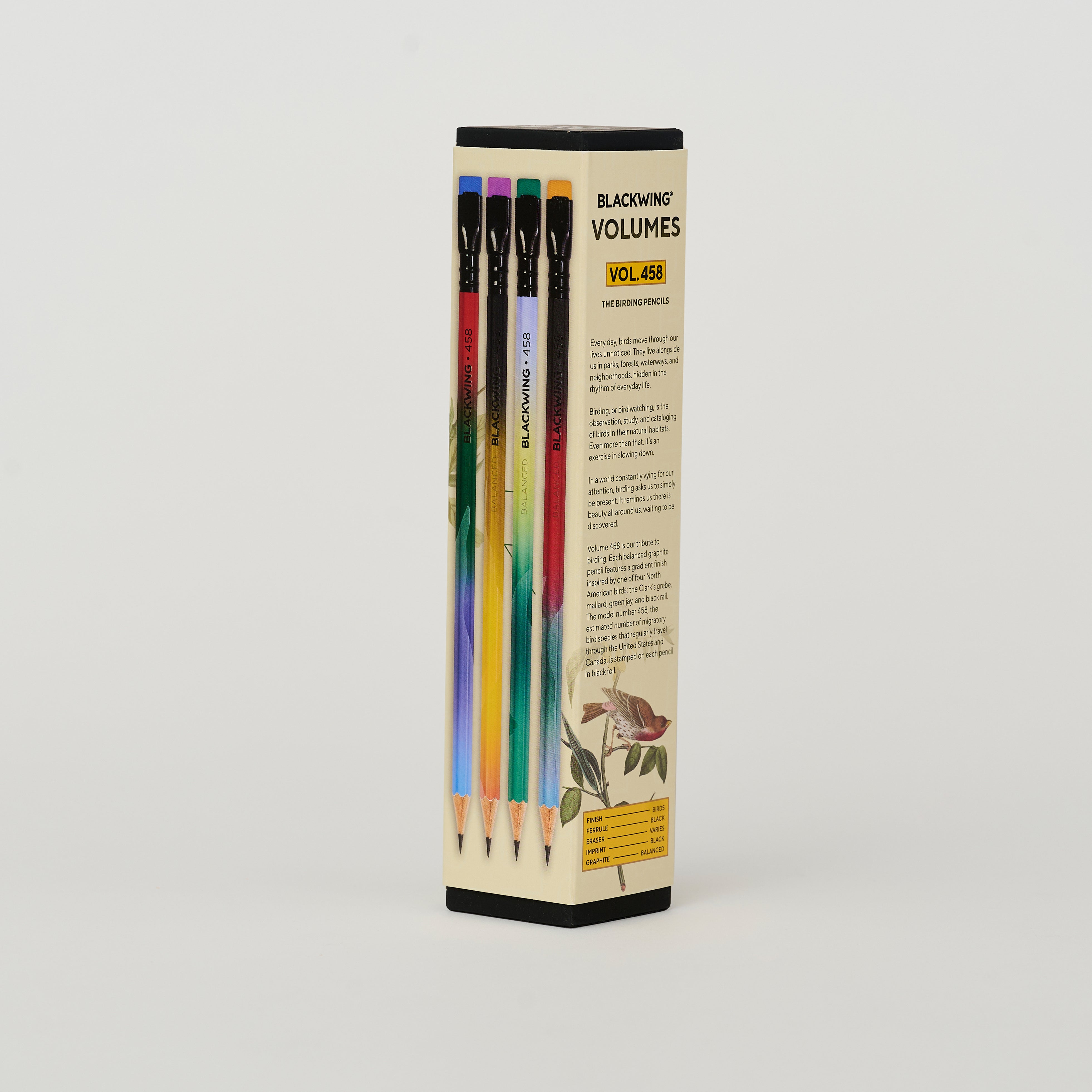 Packaging of Blackwing colored pencils on a light gray background